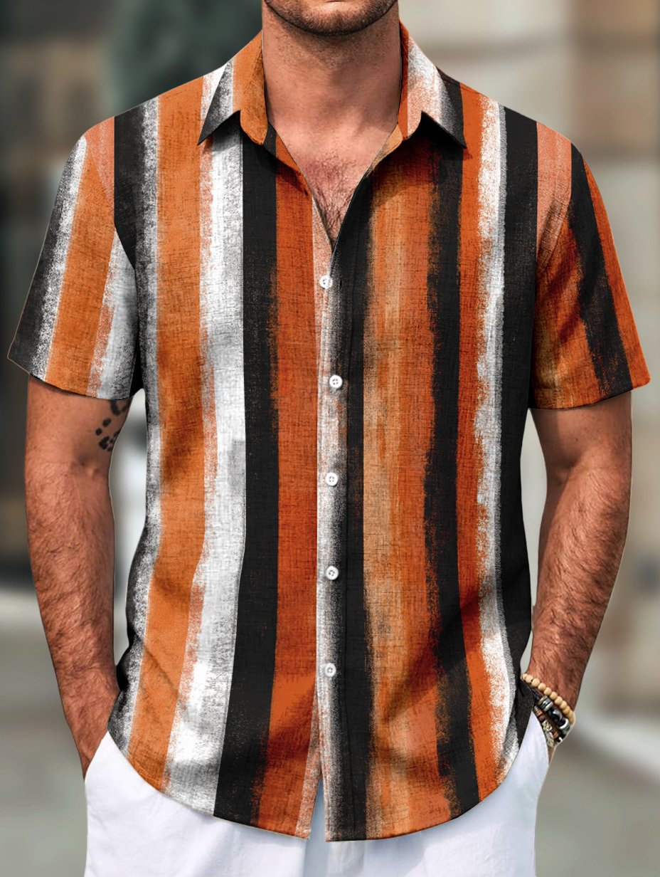 Men's Retro Casual Short Sleeve Faux Linen Lapel Shirt