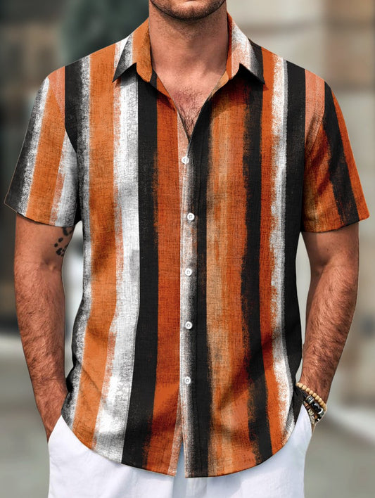 Men's Retro Casual Short Sleeve Faux Linen Lapel Shirt