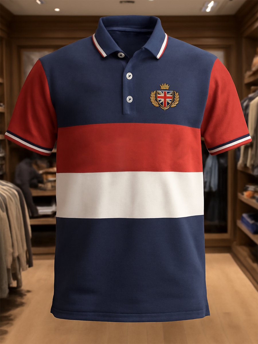Men's Business Casual Union Jack Button Short Sleeve Polo Shirt