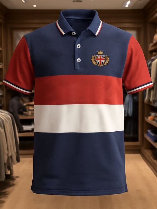 Men's Business Casual Union Jack Button Short Sleeve Polo Shirt