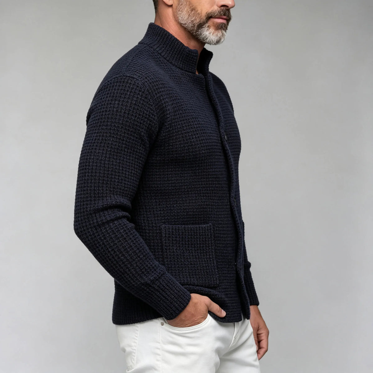 Men's Slim-Fit Stand-Collar Knit Cardigan