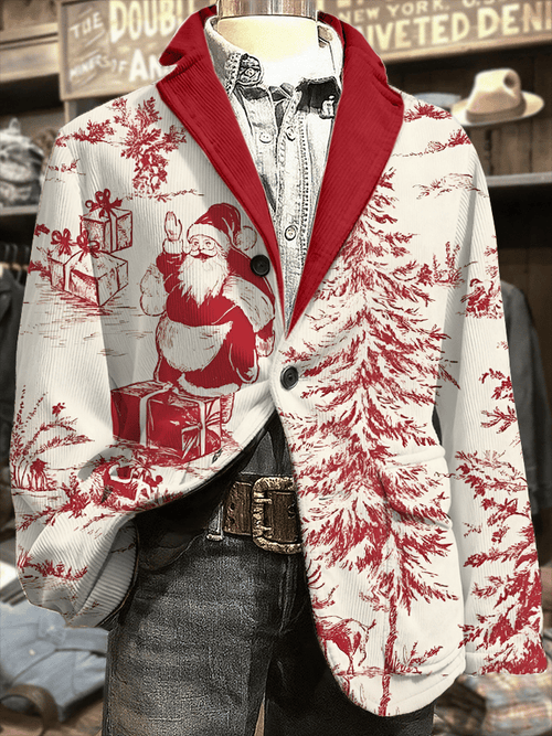 Men's Retro Christmas Art Print Corduroy Casual Jacket