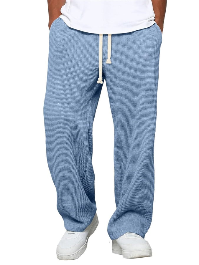 Men's Waffle Casual Loose Straight Trousers