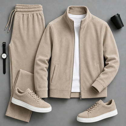 Men's Solid-Color Zipper Hoodie and Pants Set