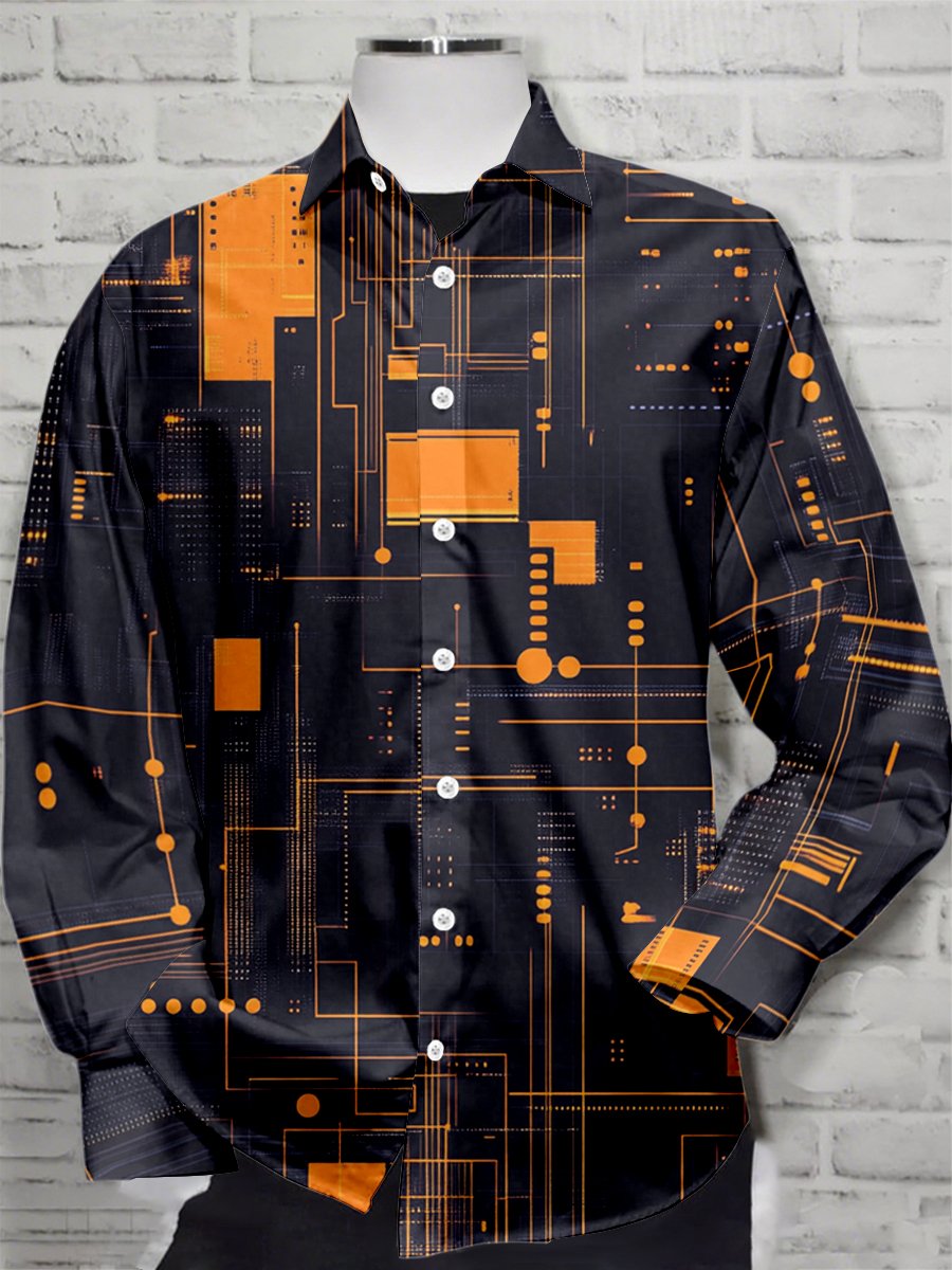 Men's Retro Casual Geometric Art Long Sleeve Shirt