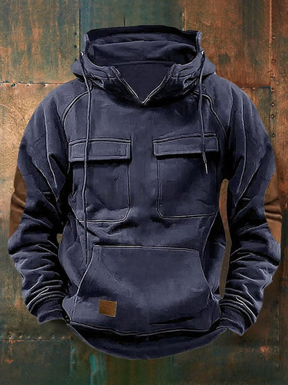 Men's Retro Western Multi-Pocket Drawstring Sweatshirt