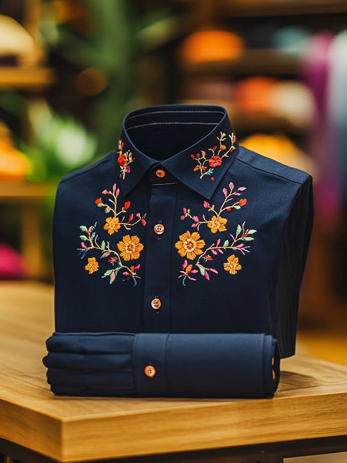Men's Business Casual Floral Lapel Short Sleeve Shirt