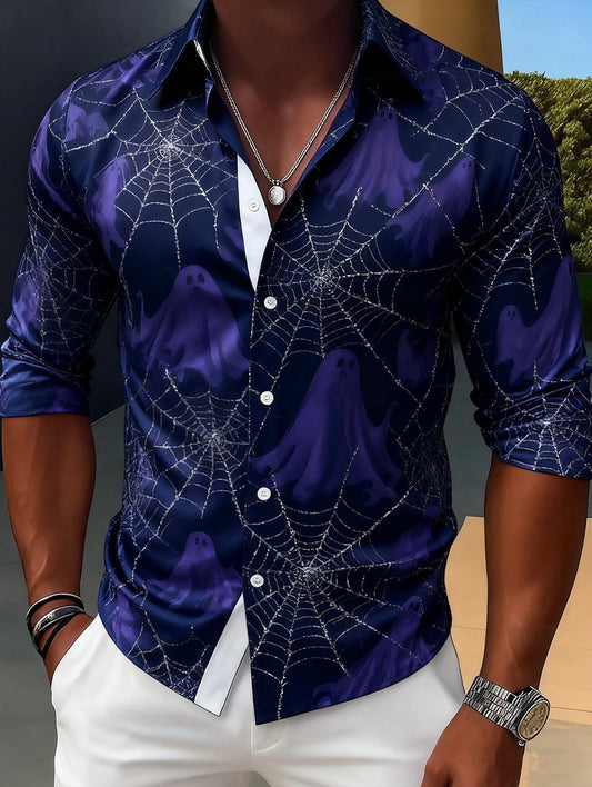Men's Luxury Halloween Party Long Sleeve Button-Down Shirt
