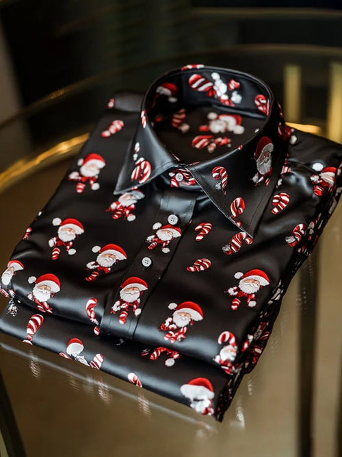 Men's Silk Christmas Luxury Business Long Sleeve Shirt