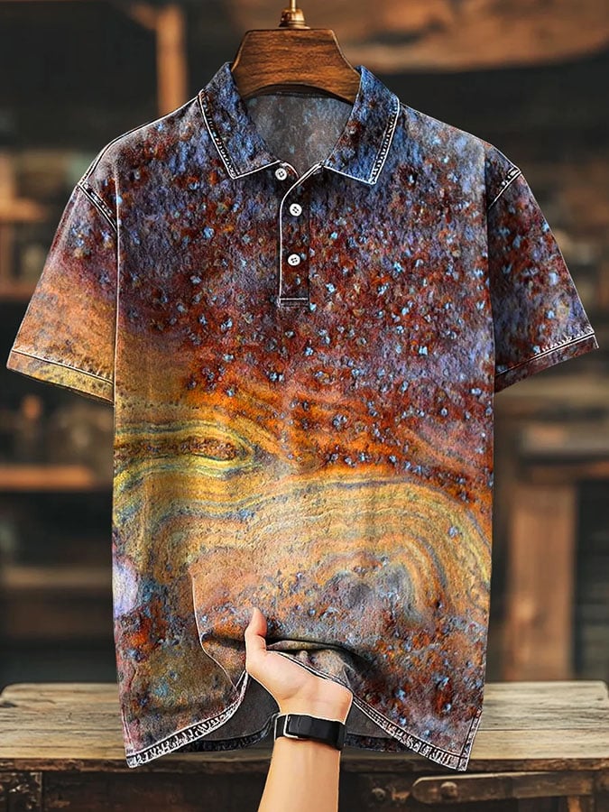 Men'S Casual Color Block Print Polo Shirt Short Sleeve