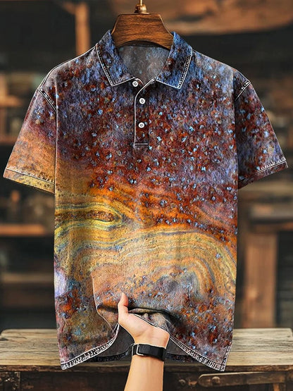 Men'S Casual Color Block Print Polo Shirt Short Sleeve