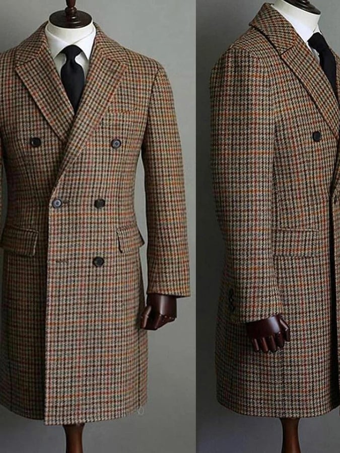 Classic Pointed Lapel Double-Breasted Slim Fit Wool Coat