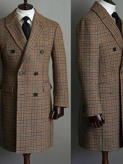 Classic Pointed Lapel Double-Breasted Slim Fit Wool Coat