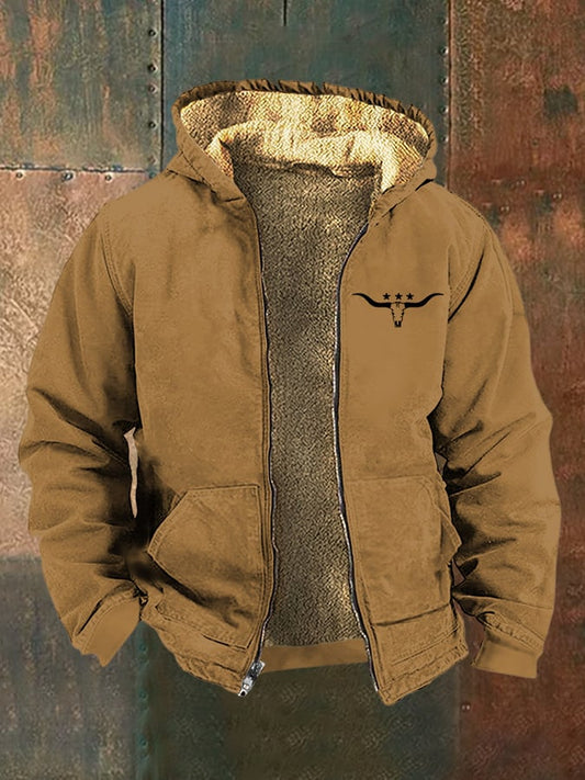 Men's Vintage Western Cow Print Arctic Fleece Zip-Up Jacket