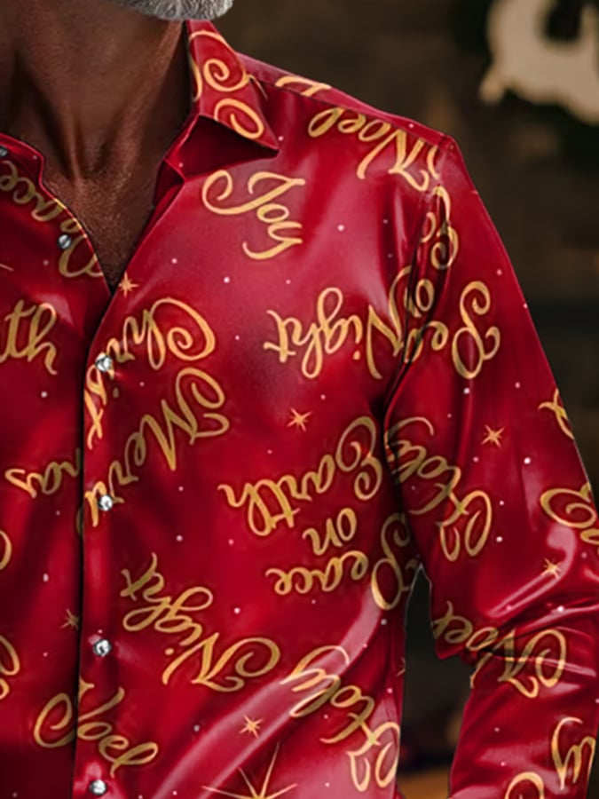 Men's Luxury Christmas Contrast Color Print Long Sleeve Shirt