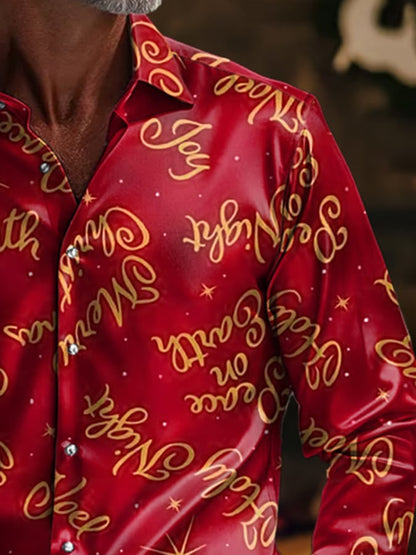 Men's Luxury Christmas Contrast Color Print Long Sleeve Shirt