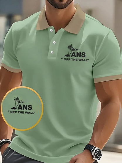 Men's sports LOGO print contrast color casual polo shirt