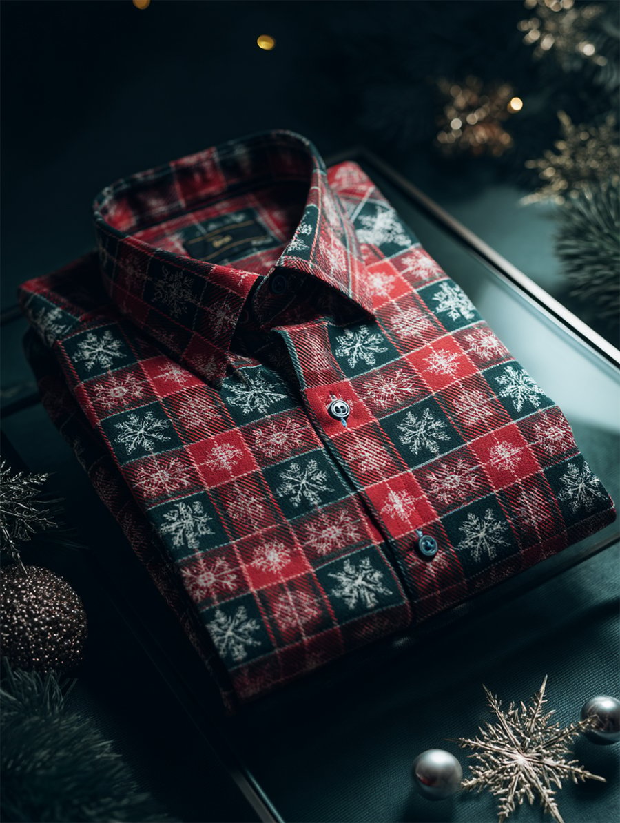 Men's Christmas Plaid Art Long Sleeve Shirt