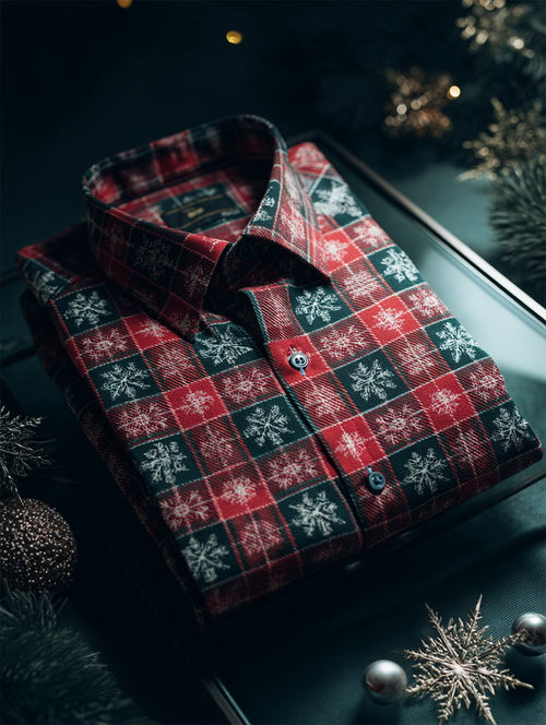 Men's Christmas Plaid Art Long Sleeve Shirt
