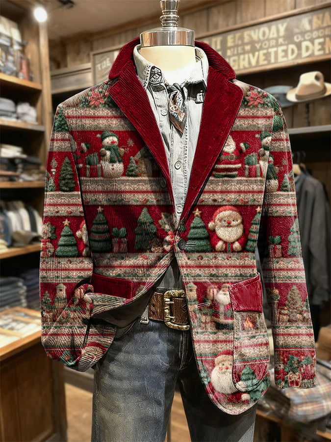 Men's Retro Christmas Art Print Casual Blazer