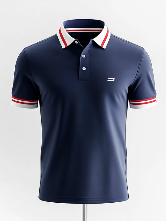 Men's Business Casual World Tree Button Short Sleeve Polo Shirt