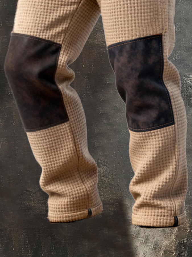 Men's Retro Waffle Panel Contrast Color Casual Pants