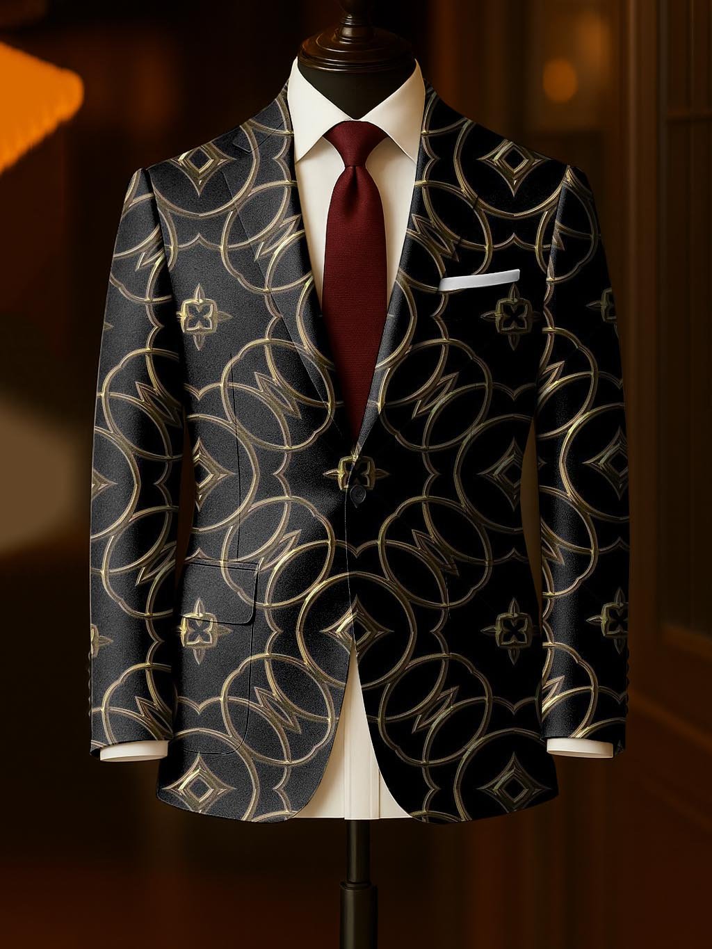 Men's Business Casual Large Pocket Notch Lapel Print Blazers