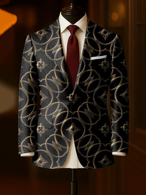 Men's Business Casual Large Pocket Notch Lapel Print Blazers