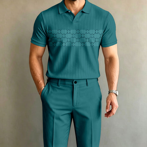 Men's Lake Green Short-Sleeve Polo Shirt and Pants Set