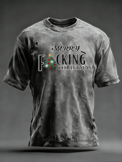 Men's Merry Fucking Christmas Print Round Neck T-Shirt