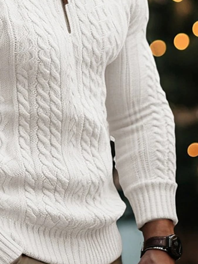 Men's Vintage Half Zip Solid Color Knit Sweater