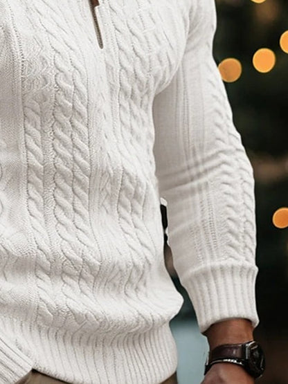 Men's Vintage Half Zip Solid Color Knit Sweater