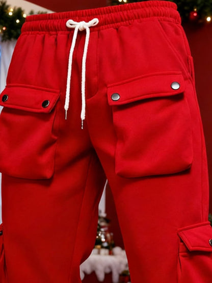 Men's Retro Multi-Pocket Plush Christmas Cargo Pants