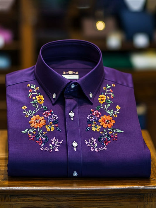 Men's Business Casual Floral Lapel Short Sleeve Shirt