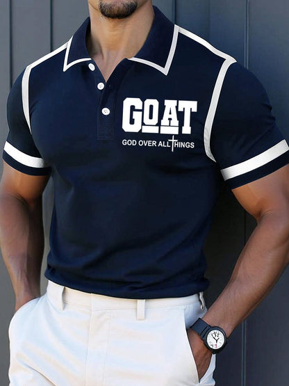 Men's Retro Faith “Goat God Over All Things” Casual Printed Polo Shirt