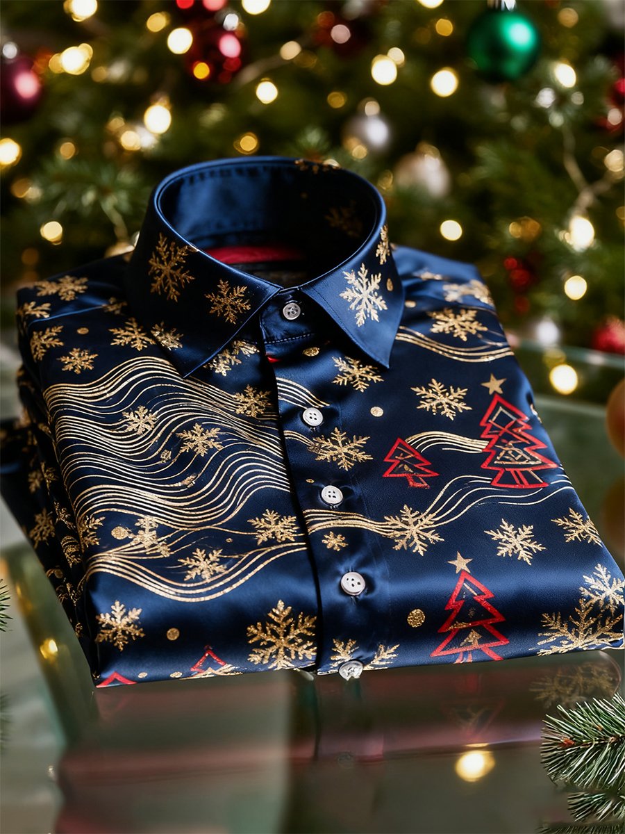 Men's  Christmas Long Sleeve Button-Down Shirt
