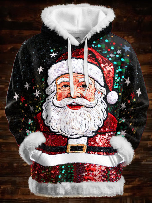 Men's Christmas Print Warm Hooded Sweatshirt
