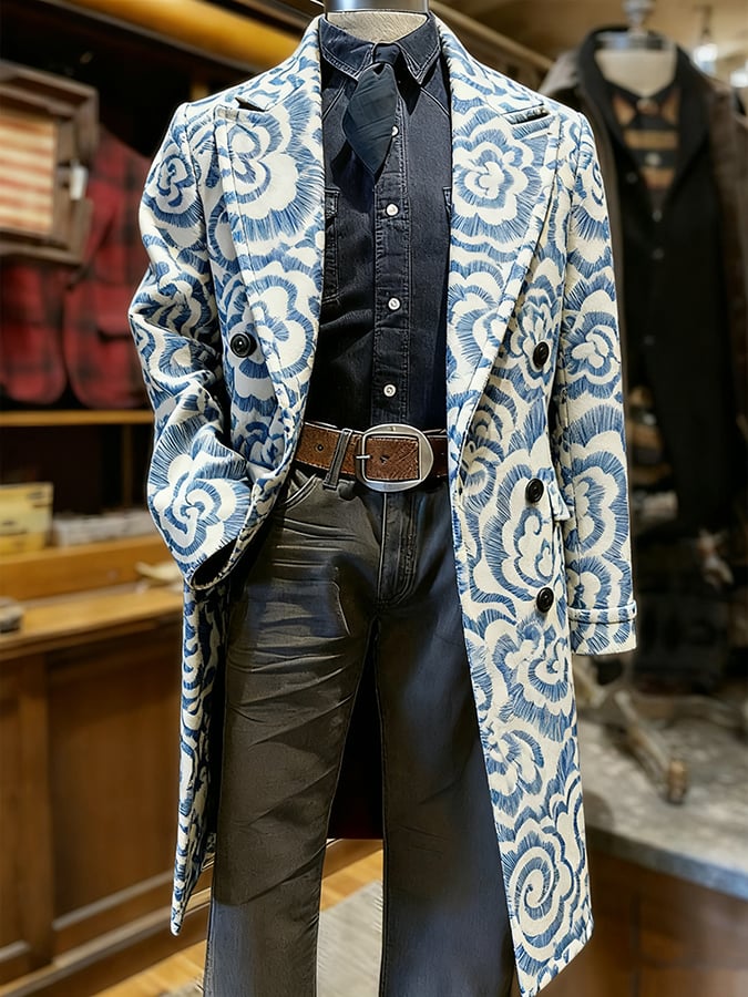 Men's Fashionable Retro Geometric Casual Woolen Coat