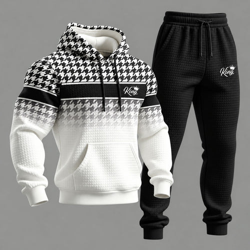 Men's Houndstooth-Print Hooded Sweatshirt and Sweatpants Set
