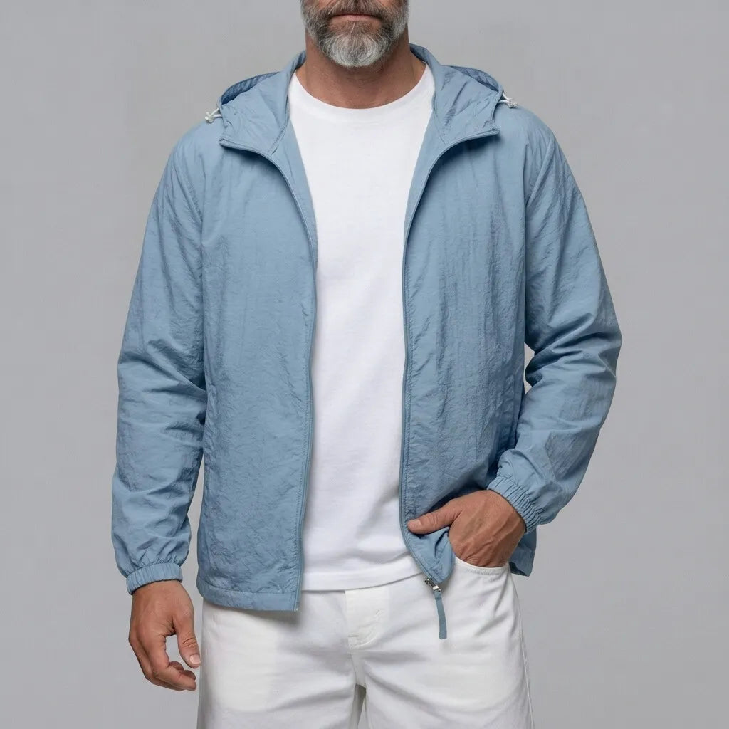 Men's Casual Solid Color Sun Protection Breathable Zip-Up Hooded Jacket