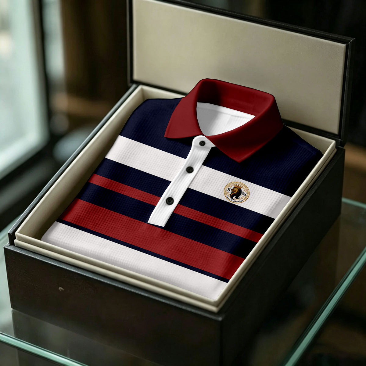 Men's Color-Blocked Striped Short-Sleeve Polo Shirt