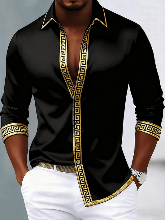 Men's Fashionable Business Luxury Contrasting Color Design Printed Long-Sleeved Shirt