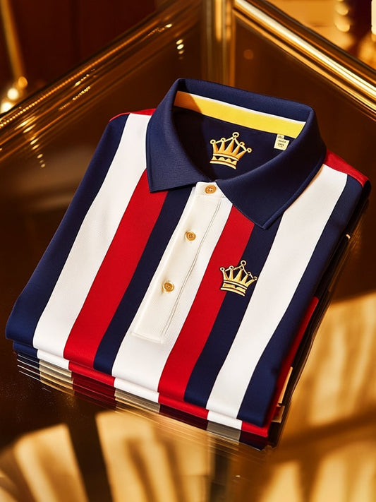 Men's Classic Business Logo Button Short Sleeve Polo Shirt