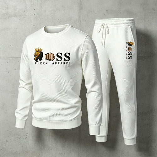 Men's White Crew-Neck Long-Sleeve Shirt and Long Pants Set