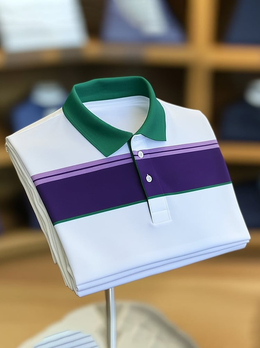 Men's Classic Business Logo Button Short Sleeve Polo Shirt