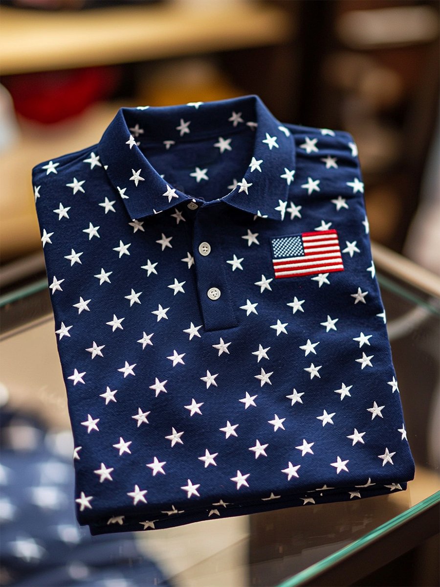 Men's Business Casual Independence Day Button Short Sleeve Polo Shirt