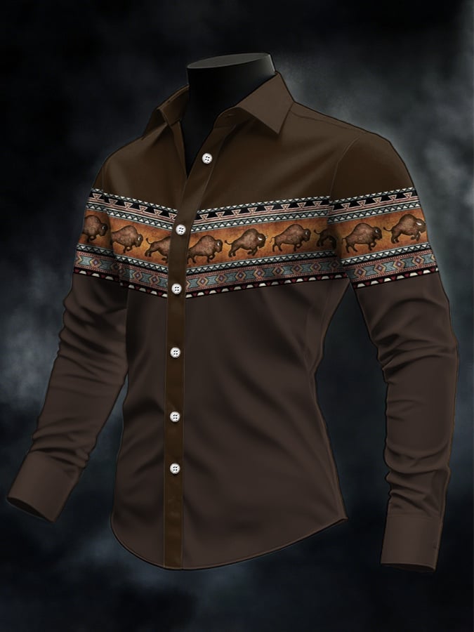 Men's Casual Western Style Contrast Color Shirt