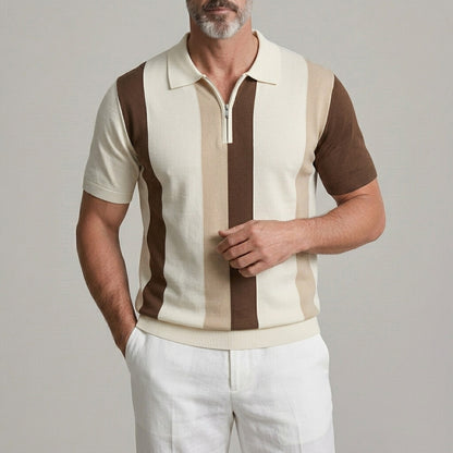 Men's Business Casual Colorblock Half Zipper Slim Knitted Polo Shirt