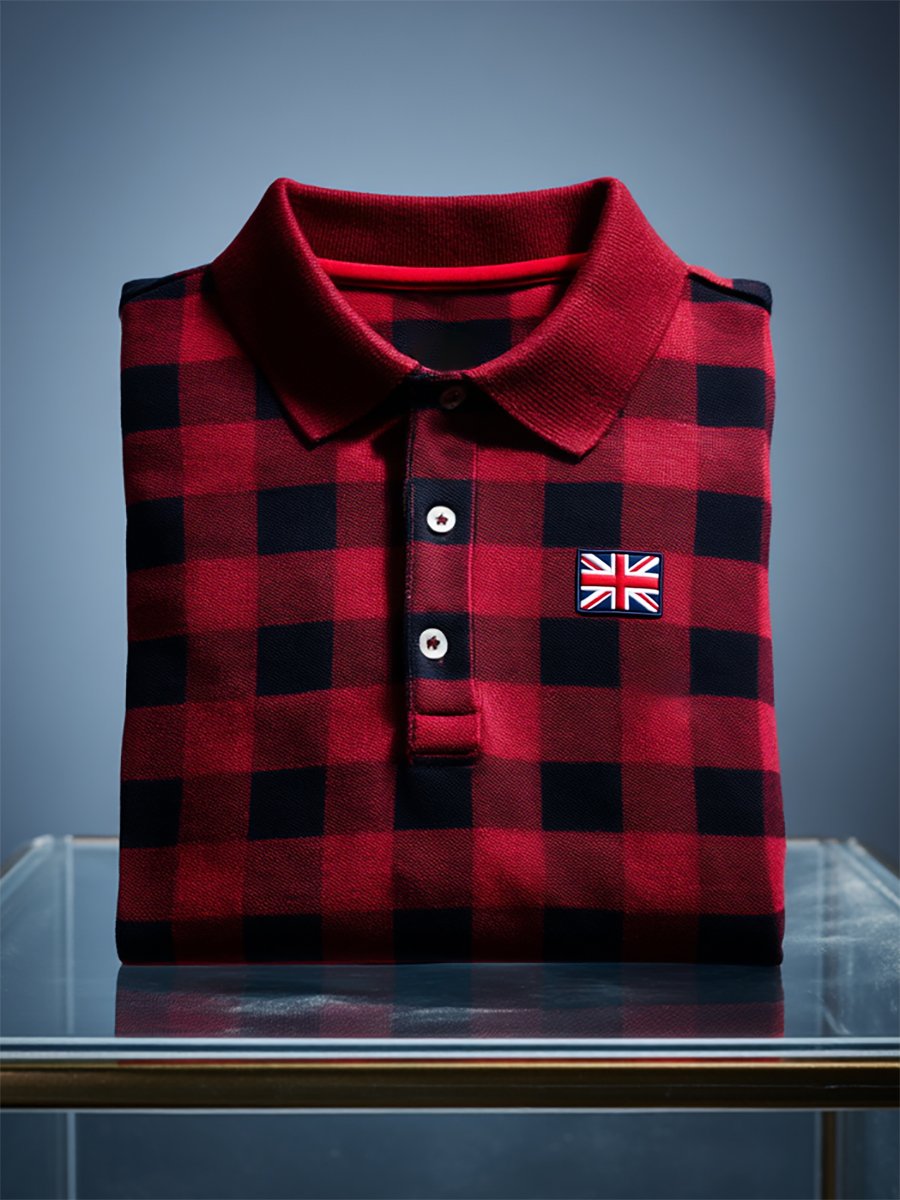 Men's Business Casual Union Jack Button Short Sleeve Polo Shirt