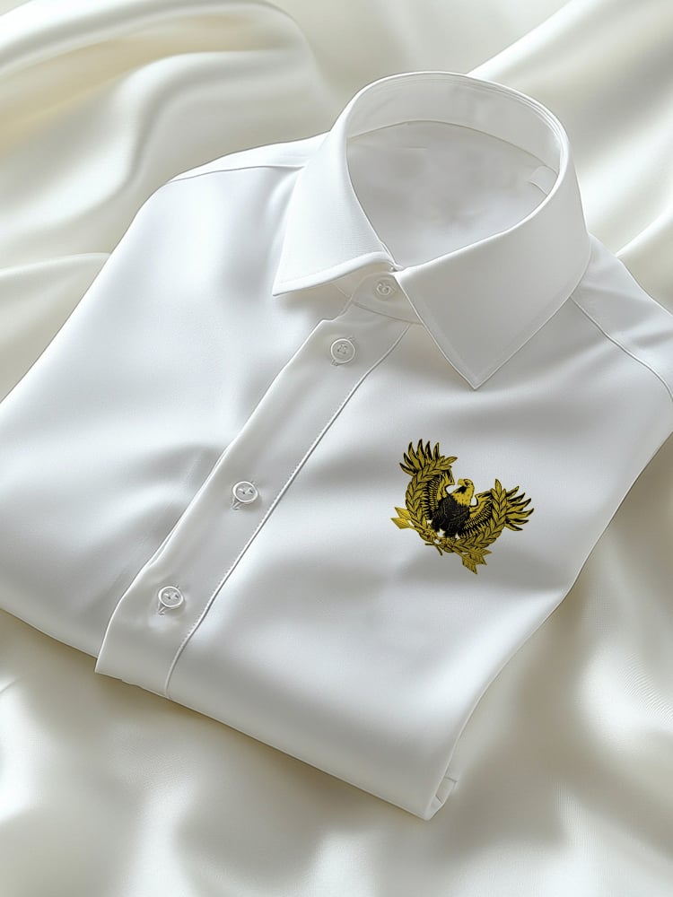 Men's Business Casual Eagle Logo Lapel Short Sleeve Shirt